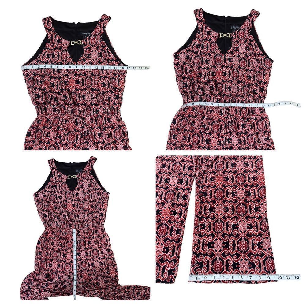 ENFOCUS Studio Red Black Print Sleeveless Jumpsuit Size 10 - Picture 13 of 16